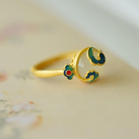 9483# Cincin gesper pengaman enamel giok Hetian bertatahkan perak 925, 10×10 cm, termasuk ongkos kirim dan pajak.