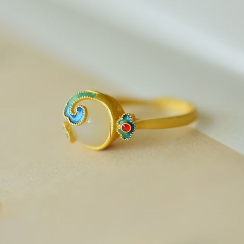 9483# Cincin gesper pengaman enamel giok Hetian bertatahkan perak 925, 10×10 cm, termasuk ongkos kirim dan pajak.