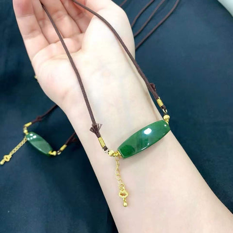 Kalung Manik-Manik Giok Bentuk Silinder, Gaya Antik Asli - Kalung Tali Kepang, Sangat Serbaguna, Harga Menarik, Termasuk Ongkos Kirim dan Pajak