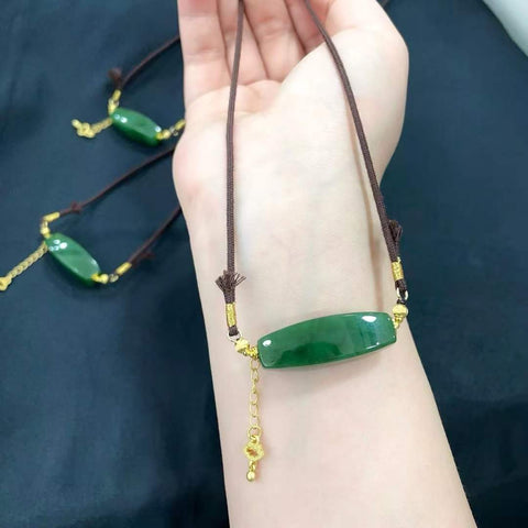 Kalung Manik-Manik Giok Bentuk Silinder, Gaya Antik Asli - Kalung Tali Kepang, Sangat Serbaguna, Harga Menarik, Termasuk Ongkos Kirim dan Pajak