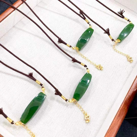 Kalung Manik-Manik Giok Bentuk Silinder, Gaya Antik Asli - Kalung Tali Kepang, Sangat Serbaguna, Harga Menarik, Termasuk Ongkos Kirim dan Pajak