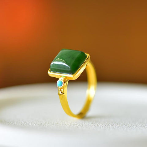🍒🍒🍒19023-2# Cincin Perak Sterling 925 dengan Desain Persegi Giok Hetian, menampilkan giok yang hangat dan lembut, desain yang bergaya, sederhana, dan elegan. Ukuran: 10*10 cm. Termasuk ongkos kirim dan pajak.