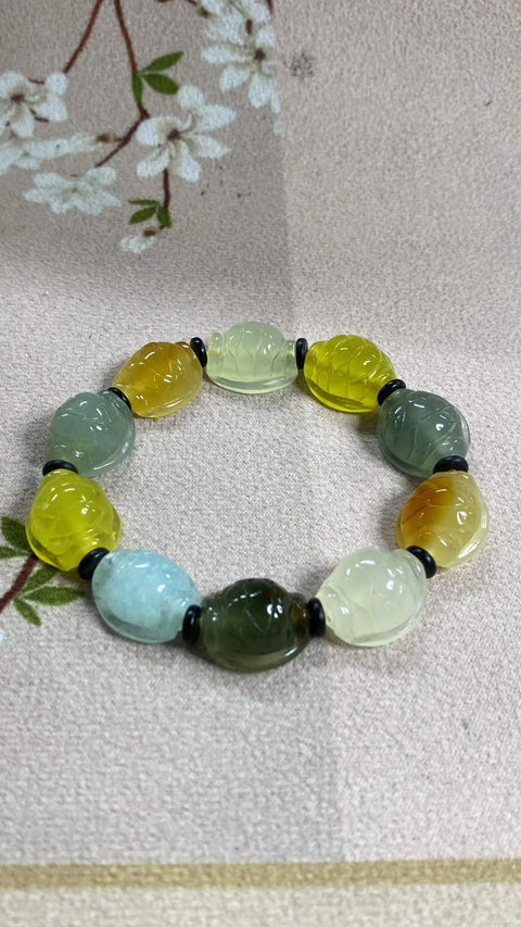 "Kekayaan dan Kemakmuran": Gelang Batu Permata Multi-Giok Xiuyan yang Indah - Kekayaan dan Kemakmuran, Bening dan Berwarna-warni (melambangkan kekayaan), Ukuran: 15,3 x 13 mm, termasuk ongkos kirim dan pajak, No. Barang 202605151529