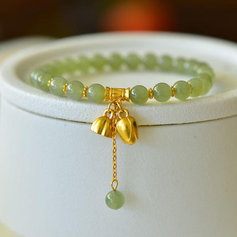 🍁🍁🍁8857-6# Gelang perak sterling 925 bertatahkan giok Hetian (bahan air jernih) dan menampilkan rumbai "Dua Kehidupan". Spesifikasi giok: manik-manik 6mm. Harga sudah termasuk ongkos kirim dan pajak.