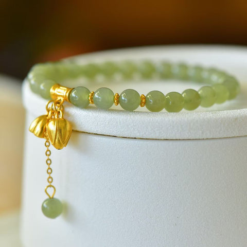 🍁🍁🍁8857-6# Gelang perak sterling 925 bertatahkan giok Hetian (bahan air jernih) dan menampilkan rumbai "Dua Kehidupan". Spesifikasi giok: manik-manik 6mm. Harga sudah termasuk ongkos kirim dan pajak.