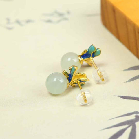 8249Q-2#s925 Anting Kupu-kupu Manik Giok Hetian Bertatahkan Perak. Ukuran Batu Permata: 8*8 cm. Termasuk ongkos kirim dan pajak.
