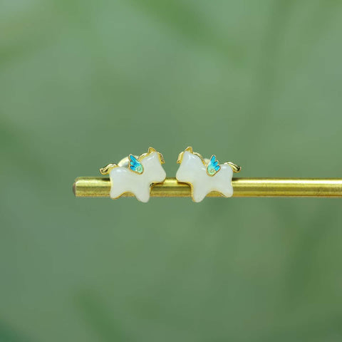 Anting-anting Enamel Pegasus Perak Sterling S925 Bertatahkan Giok Hetian  【Nomor Barang】7006-2# 【Spesifikasi】7×8 cm (termasuk ongkos kirim dan pajak)