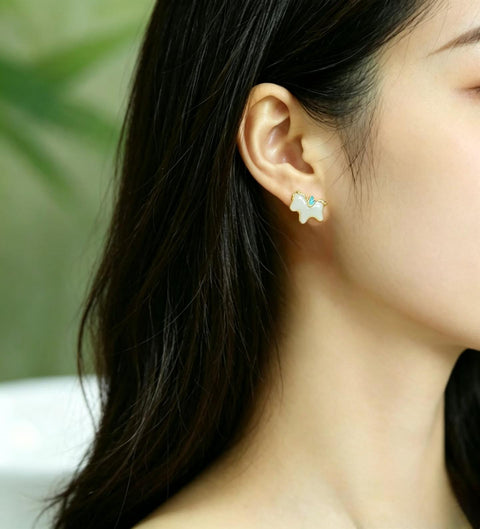 Anting-anting Enamel Pegasus Perak Sterling S925 Bertatahkan Giok Hetian  【Nomor Barang】7006-2# 【Spesifikasi】7×8 cm (termasuk ongkos kirim dan pajak)