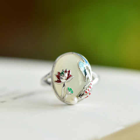 9506# Cincin Ikan Mas Giok Hetian Bertatahkan Perak Sterling 925 💍 Pengerjaan yang indah, desain sederhana dan halus, ukuran giok kecil dan indah: 12*16 cm. Termasuk ongkos kirim dan pajak.