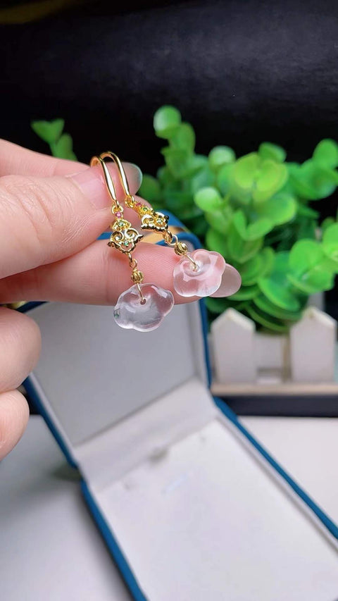 Anting-anting kristal putih alami, jernih dan berkilau, gaya musim panas yang bersih dan menyegarkan, terbuat dari perak 925, ukuran 1,3 x 1,0, termasuk ongkos kirim dan pajak.