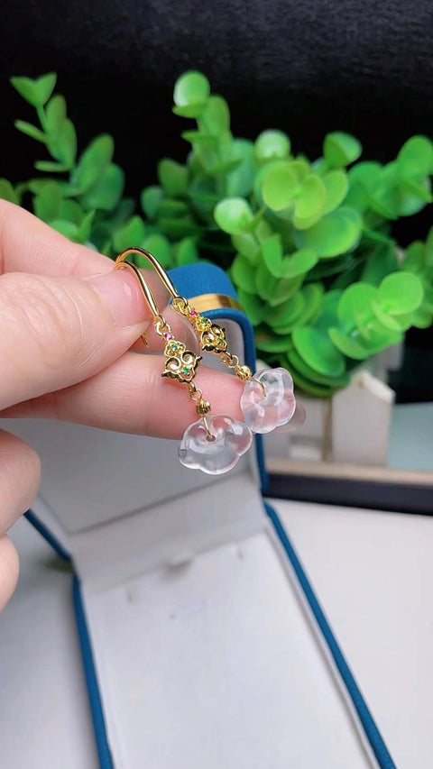 Anting-anting kristal putih alami, jernih dan berkilau, gaya musim panas yang bersih dan menyegarkan, terbuat dari perak 925, ukuran 1,3 x 1,0, termasuk ongkos kirim dan pajak.