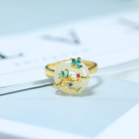 Cincin Perak Sterling S925 dengan Batu Giok Hetian, Enamel, dan Zirkonia Berwarna  【Nomor Barang】9013-2# 【Ukuran】13×13 cm Harga sudah termasuk ongkos kirim dan pajak.