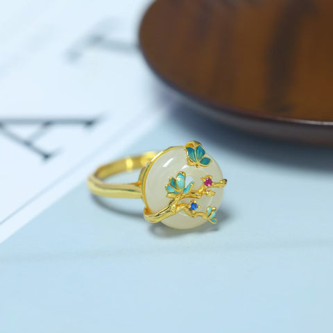 Cincin Perak Sterling S925 dengan Batu Giok Hetian, Enamel, dan Zirkonia Berwarna  【Nomor Barang】9013-2# 【Ukuran】13×13 cm Harga sudah termasuk ongkos kirim dan pajak.