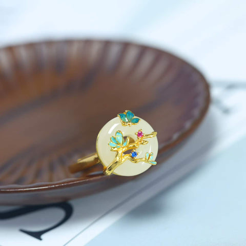 Cincin Perak Sterling S925 dengan Batu Giok Hetian, Enamel, dan Zirkonia Berwarna  【Nomor Barang】9013-2# 【Ukuran】13×13 cm Harga sudah termasuk ongkos kirim dan pajak.