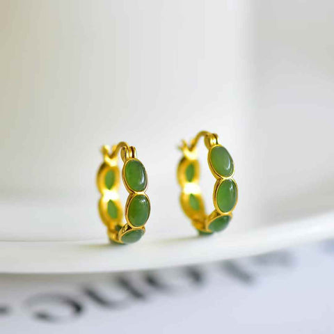 Anting-anting Giok Hetian Bertatahkan Perak S925  【Nomor Barang】12595-2# 【Spesifikasi】Batu Mentah: 3*5 cm (Termasuk ongkos kirim dan pajak)