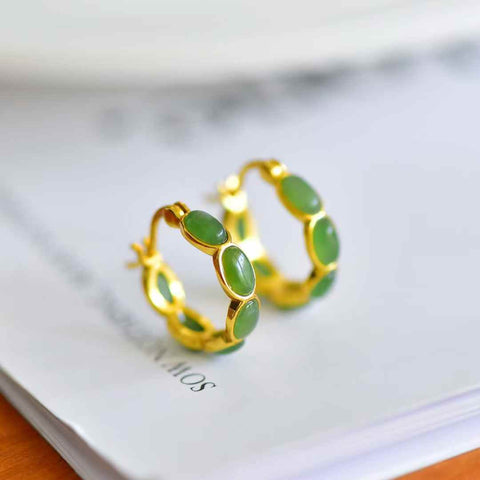 Anting-anting Giok Hetian Bertatahkan Perak S925  【Nomor Barang】12595-2# 【Spesifikasi】Batu Mentah: 3*5 cm (Termasuk ongkos kirim dan pajak)