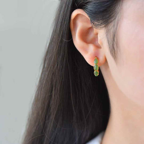 Anting-anting Giok Hetian Bertatahkan Perak S925  【Nomor Barang】12595-2# 【Spesifikasi】Batu Mentah: 3*5 cm (Termasuk ongkos kirim dan pajak)