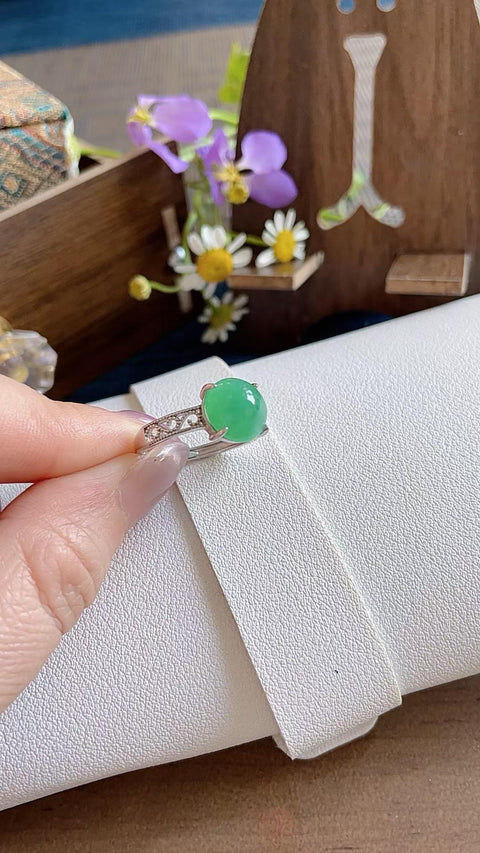 Cincin giok alami 💍 Bahan tambang lama, tembus pandang yang sangat baik, warna hijau buah yang indah, dipasang pada perak 925, ukuran 1.0, termasuk ongkos kirim dan pajak.