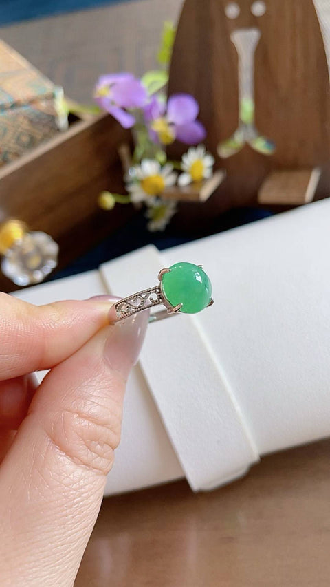 Cincin giok alami 💍 Bahan tambang lama, tembus pandang yang sangat baik, warna hijau buah yang indah, dipasang pada perak 925, ukuran 1.0, termasuk ongkos kirim dan pajak.