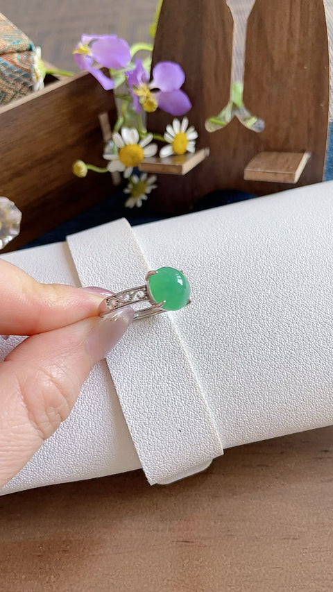 Cincin giok alami 💍 Bahan tambang lama, tembus pandang yang sangat baik, warna hijau buah yang indah, dipasang pada perak 925, ukuran 1.0, termasuk ongkos kirim dan pajak.