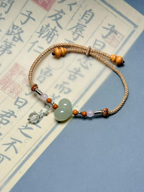 Gelang Giok Hetian "Semoga Semua Keinginanmu Terwujud" | Buatan Tangan dengan Tali yang Dapat Diatur 🥳✨ Ukuran sekitar 15×11×10㎜ (Termasuk ongkos kirim dan pajak)