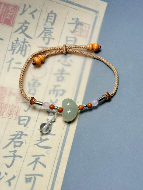 Gelang Giok Hetian "Semoga Semua Keinginanmu Terwujud" | Buatan Tangan dengan Tali yang Dapat Diatur 🥳✨ Ukuran sekitar 15×11×10㎜ (Termasuk ongkos kirim dan pajak)