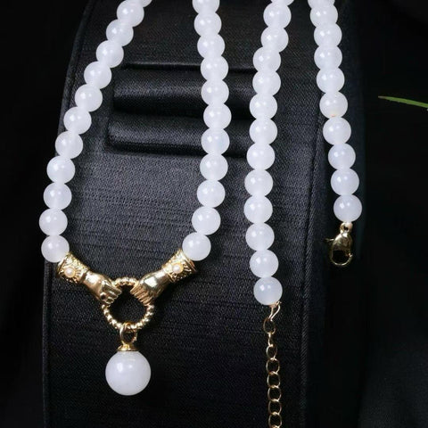 【Giok Putih Hetian】Kalung manik bulat 6m + 12m telah tiba... Desain indah dengan lapisan emas 14k~ Setiap manik terdistribusi merata, berkilau, dan putih; ongkos kirim dan pajak sudah termasuk.