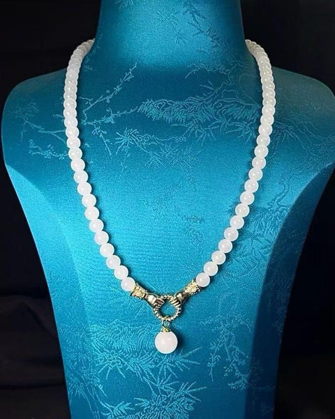 【Giok Putih Hetian】Kalung manik bulat 6m + 12m telah tiba... Desain indah dengan lapisan emas 14k~ Setiap manik terdistribusi merata, berkilau, dan putih; ongkos kirim dan pajak sudah termasuk.