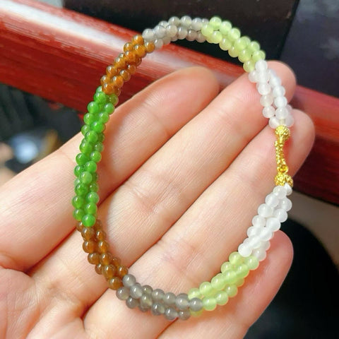 Kalung rantai pilin multi-batu permata ✨ Terbuat dari jasper, giok putih, giok ungu, giok kuning, dan giok gula dengan tekstur halus dan lembut; dipadukan dengan aksesoris perak sterling; 💗 Ukuran manik 3mm; Ongkos kirim dan pajak sudah termasuk.