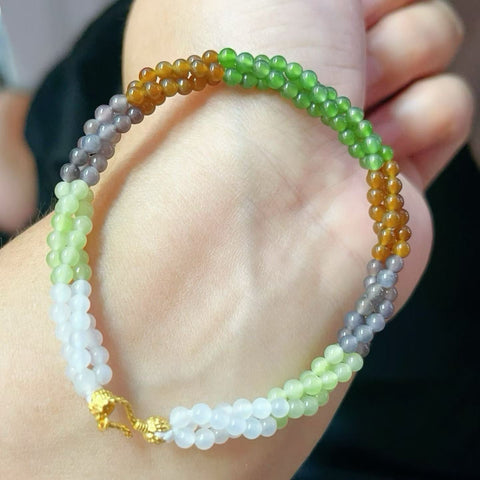 Kalung rantai pilin multi-batu permata ✨ Terbuat dari jasper, giok putih, giok ungu, giok kuning, dan giok gula dengan tekstur halus dan lembut; dipadukan dengan aksesoris perak sterling; 💗 Ukuran manik 3mm; Ongkos kirim dan pajak sudah termasuk.
