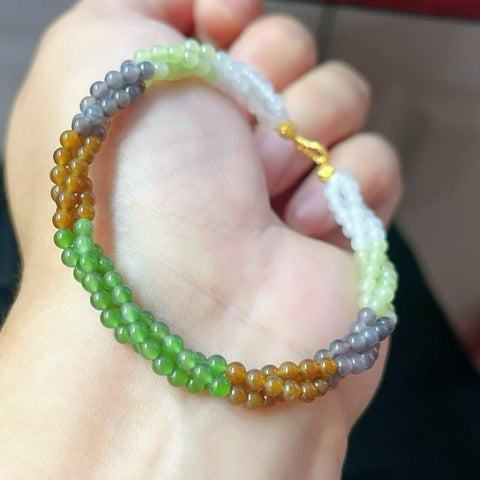 Kalung rantai pilin multi-batu permata ✨ Terbuat dari jasper, giok putih, giok ungu, giok kuning, dan giok gula dengan tekstur halus dan lembut; dipadukan dengan aksesoris perak sterling; 💗 Ukuran manik 3mm; Ongkos kirim dan pajak sudah termasuk.