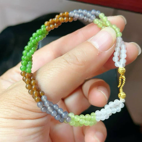 Kalung rantai pilin multi-batu permata ✨ Terbuat dari jasper, giok putih, giok ungu, giok kuning, dan giok gula dengan tekstur halus dan lembut; dipadukan dengan aksesoris perak sterling; 💗 Ukuran manik 3mm; Ongkos kirim dan pajak sudah termasuk.