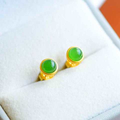 【Nama】Anting-anting Cabochon Giok Hetian Bertatahkan Perak S925  【Nomor Barang】12203-6# 【Spesifikasi】Batu Mentah: 5*5 cm Termasuk ongkos kirim dan pajak