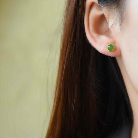 【Nama】Anting-anting Cabochon Giok Hetian Bertatahkan Perak S925  【Nomor Barang】12203-6# 【Spesifikasi】Batu Mentah: 5*5 cm Termasuk ongkos kirim dan pajak