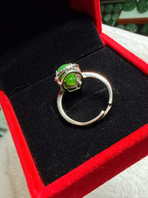 Cincin Labu Hijau Giok Hetian Bertatahkan Berlian Perak Sterling 925 🍀 Membawa keberuntungan dan kedamaian. Ukuran sekitar 14×8mm. Termasuk ongkos kirim dan pajak.