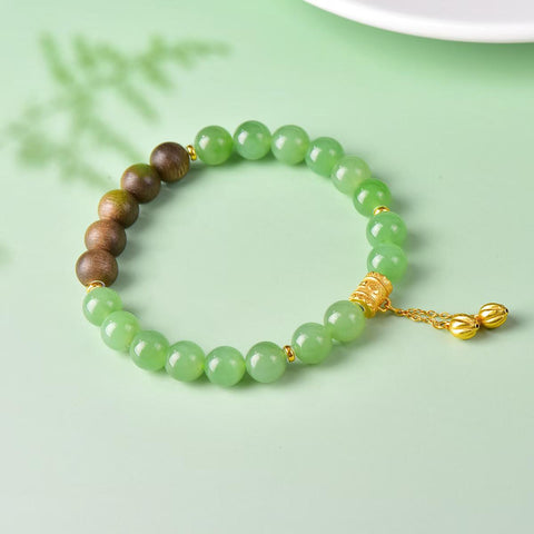 3361# Gelang giok Hetian dengan perak S925, liontin teratai ganda dan lingkaran ganda kayu gaharu, 8mm, perak S925 + kayu gaharu. Termasuk ongkos kirim dan pajak.