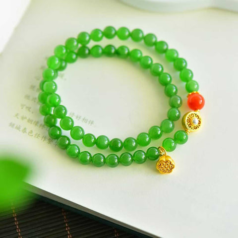 22096# Gelang Teratai Giok, Gelang Multi-Batu Permata Lingkaran Ganda, 5-6mm, menampilkan giok Hetian dan kerajinan perak tradisional! Termasuk ongkos kirim dan pajak.