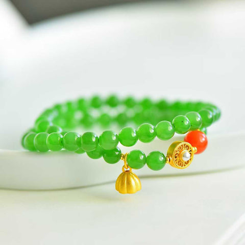 22096# Gelang Teratai Giok, Gelang Multi-Batu Permata Lingkaran Ganda, 5-6mm, menampilkan giok Hetian dan kerajinan perak tradisional! Termasuk ongkos kirim dan pajak.