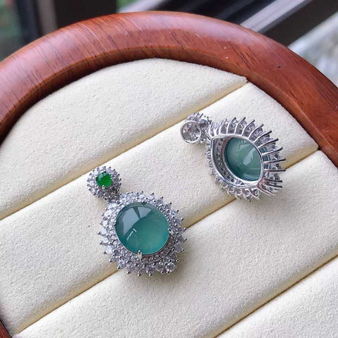Liontin giok biru alami, 10/11mm, terpasang pada perak 925. Termasuk ongkos kirim dan pajak.