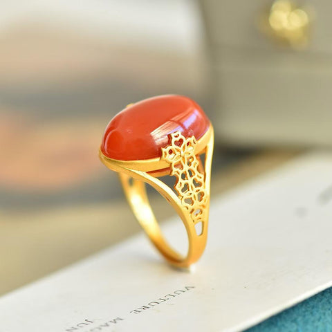 🎈🎈🎈M21073-6# Cincin Perak Sterling 925 Berukir dengan Batu Akik Merah, Ukuran: 13*18 cm, termasuk ongkos kirim dan pajak.