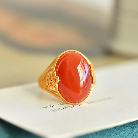 🎈🎈🎈M21073-6# Cincin Perak Sterling 925 Berukir dengan Batu Akik Merah, Ukuran: 13*18 cm, termasuk ongkos kirim dan pajak.