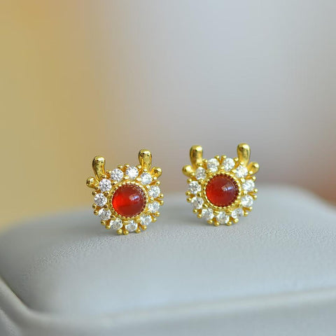 🌸🌸🌸M22234-2# Anting Naga Perak Sterling 925 Bertatahkan Agate Merah, Ukuran: 4*4, Termasuk ongkos kirim dan pajak.