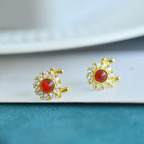 🌸🌸🌸M22234-2# Anting Naga Perak Sterling 925 Bertatahkan Agate Merah, Ukuran: 4*4, Termasuk ongkos kirim dan pajak.