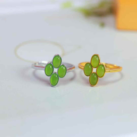 11229# Cincin perak s925 bertatahkan giok Hetian berbentuk daun semanggi empat helai 🍀 (batu permata: 3*5, termasuk ongkos kirim dan pajak)