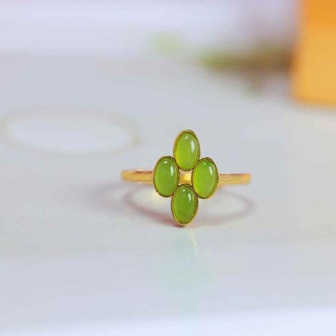 11229# Cincin perak s925 bertatahkan giok Hetian berbentuk daun semanggi empat helai 🍀 (batu permata: 3*5, termasuk ongkos kirim dan pajak)