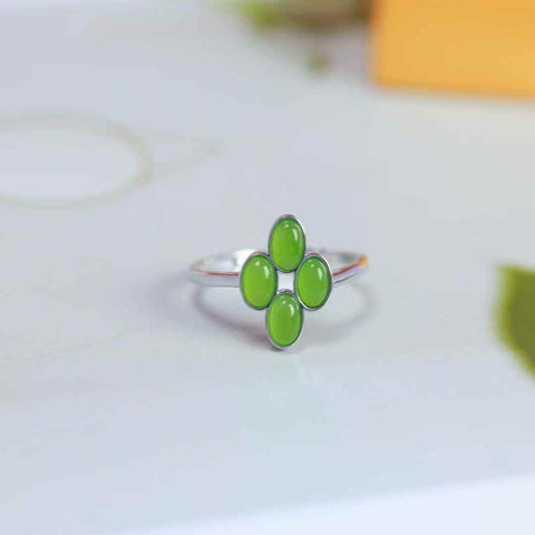 11229# Cincin perak s925 bertatahkan giok Hetian berbentuk daun semanggi empat helai 🍀 (batu permata: 3*5, termasuk ongkos kirim dan pajak)