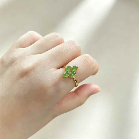 11229# Cincin perak s925 bertatahkan giok Hetian berbentuk daun semanggi empat helai 🍀 (batu permata: 3*5, termasuk ongkos kirim dan pajak)