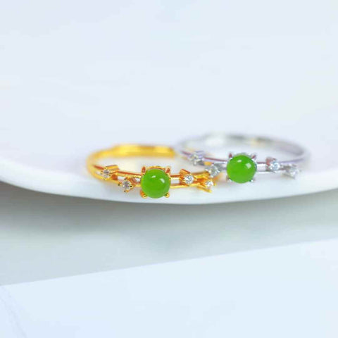 11228# Cincin Cabochon Giok Hetian Bertatahkan Perak S925 (4*4) - Termasuk ongkos kirim dan pajak.
