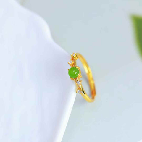 11228# Cincin Cabochon Giok Hetian Bertatahkan Perak S925 (4*4) - Termasuk ongkos kirim dan pajak.