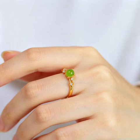 11228# Cincin Cabochon Giok Hetian Bertatahkan Perak S925 (4*4) - Termasuk ongkos kirim dan pajak.